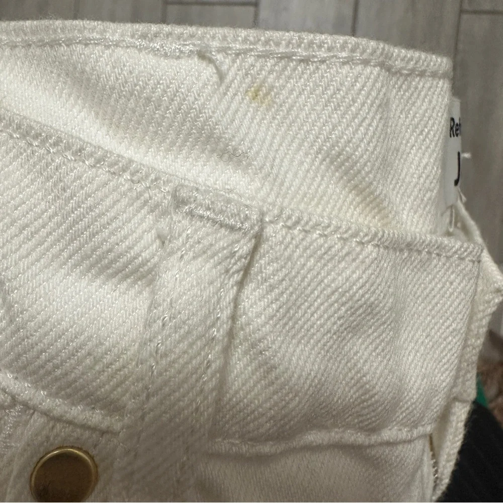 Reformation Cowboy Studded High Rise Straight Jeans in Vintage White